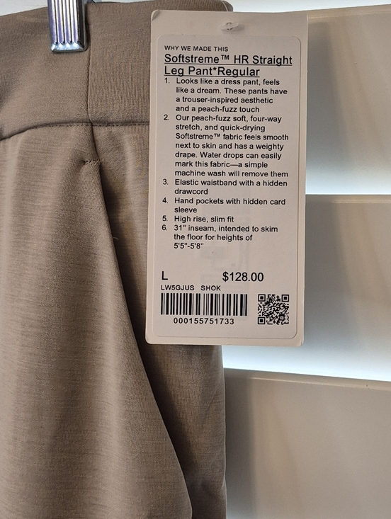 Lululemon Softstreme HR Straight Sz Large Leg 31" Inseam Pants Trousers $128 Ret - Picture 2 of 10